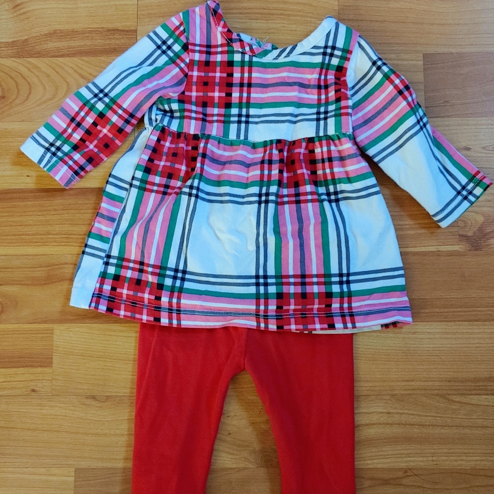 Baby Girl 0-3m Plaid Red Dress and Pants Set